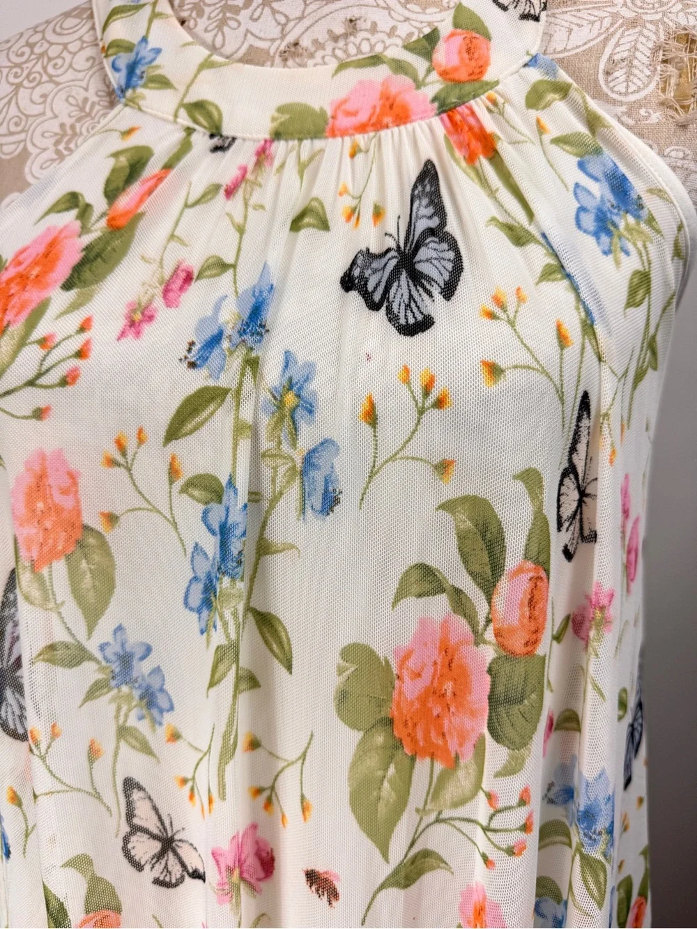 Butterfly Garden Maxi Fly Away Sides Fairy Mesh Dress Size Small Romantic Whimsy - Picture 5 of 8